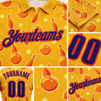 Custom Gold Dark Purple-Orange Bowling Ball And Pins Performance Polo Shirt detail