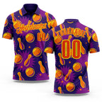 Custom Purple Orange-Light Yellow Bowling Ball And Pins Performance Polo Shirt