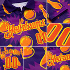 Custom Purple Orange-Light Yellow Bowling Ball And Pins Performance Polo Shirt detail