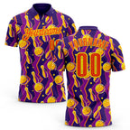 Custom Purple Orange-Light Yellow Bowling Ball And Pins Performance Polo Shirt