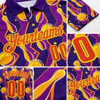 Custom Purple Orange-Light Yellow Bowling Ball And Pins Performance Polo Shirt detail