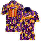 Custom Purple Orange-Light Yellow Bowling Ball And Pins Performance Polo Shirt photo 1