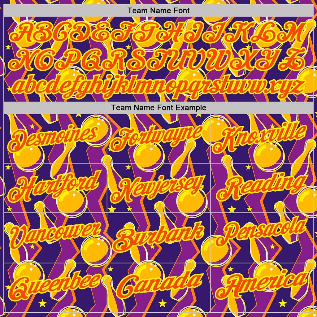 Custom Purple Orange-Light Yellow Bowling Ball And Pins Performance Polo Shirt photo 3