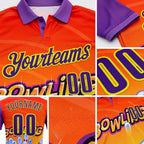 Custom Medium Purple Purple Orange-Light Yellow Bowling Ball And Pins Strike Performance Polo Shirt detail