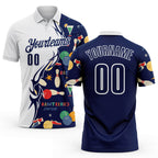 Custom White-Navy Bowling Ball And Pins Christmas Performance Polo Shirt