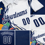 Custom White-Navy Bowling Ball And Pins Christmas Performance Polo Shirt detail