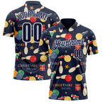 Custom Navy-White Bowling Ball And Pins Christmas Performance Polo Shirt photo 1