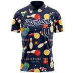 Custom Navy-White Bowling Ball And Pins Christmas Performance Polo Shirt photo 2