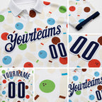 Custom White-Navy Bowling Ball And Pins Performance Polo Shirt detail