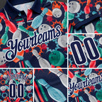 Custom Navy-White Bowling Ball And Pins Performance Polo Shirt detail