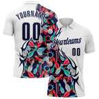 Custom White-Navy Bowling Ball And Pins Performance Polo Shirt photo 1