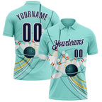Custom Ice Blue Navy-White Bowling Ball And Pins Strike Performance Polo Shirt photo 1