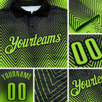 Custom Neon Green-Black Bowling Ball And Pins Strike Performance Polo Shirt detail