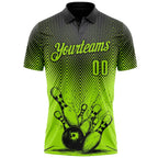 Custom Neon Green-Black Bowling Ball And Pins Strike Performance Polo Shirt photo 2