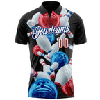 Custom Black White Red-Royal Bowling Ball And Pins Strike Performance Polo Shirt photo 2