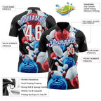 Custom Black White Red-Royal Bowling Ball And Pins Strike Performance Polo Shirt photo 3