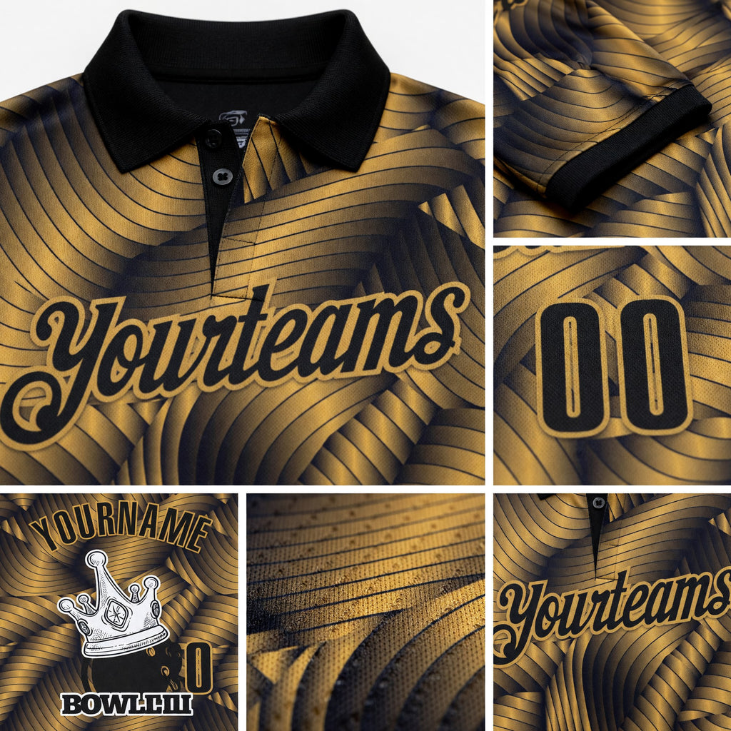 Custom Black-Old Gold Bowling Crown Performance Polo Shirt detail