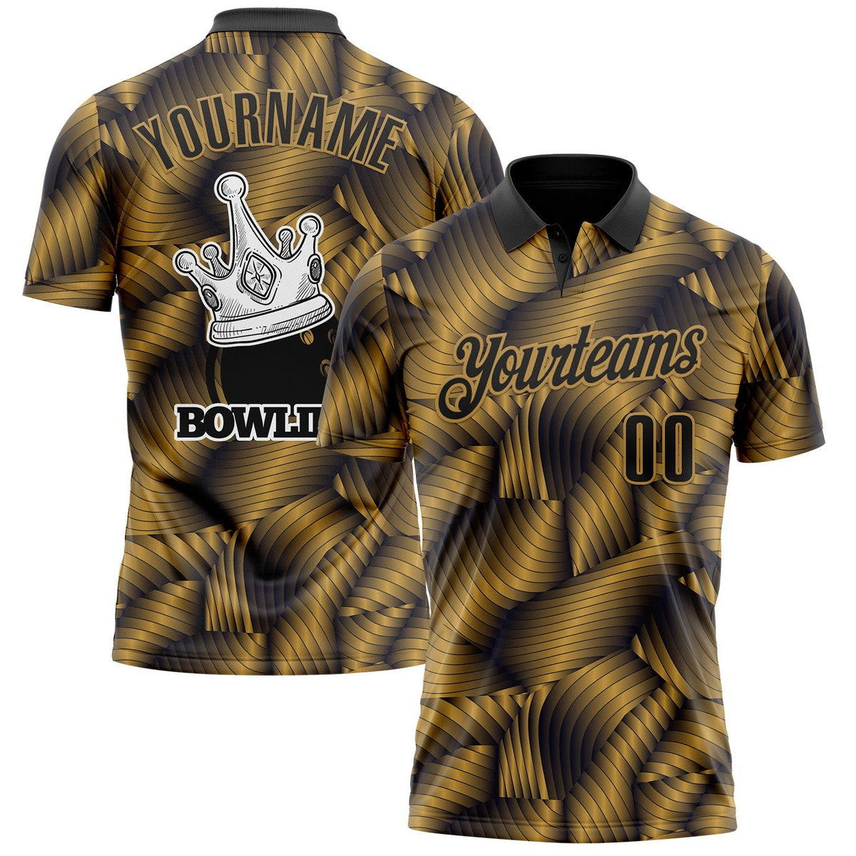 Custom Black-Old Gold Bowling Crown Performance Polo Shirt photo 1