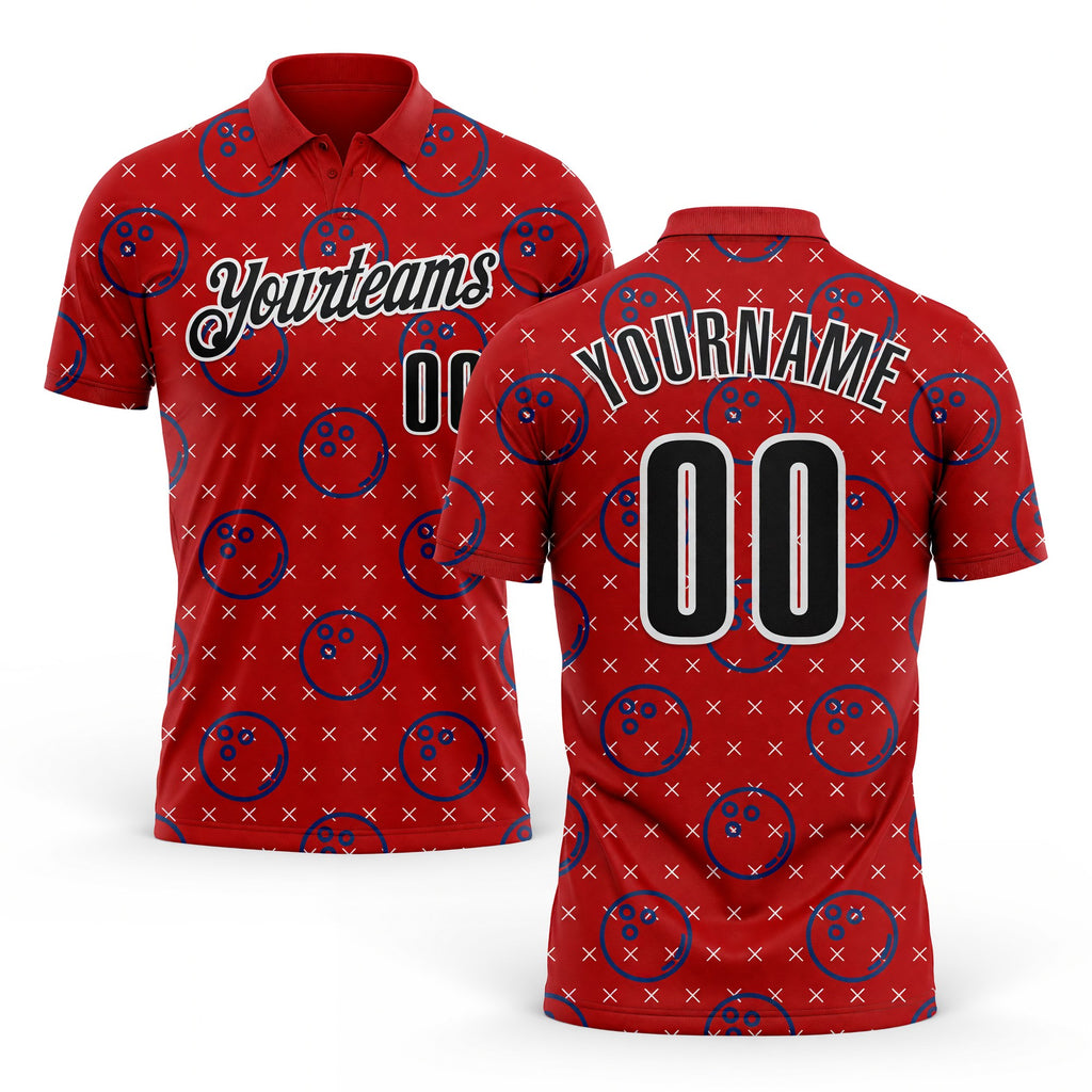 Custom Red Black-White Bowling Ball Performance Polo Shirt