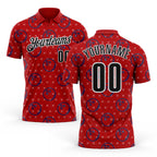 Custom Red Black-White Bowling Ball Performance Polo Shirt