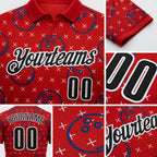 Custom Red Black-White Bowling Ball Performance Polo Shirt detail