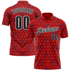 Custom Red Black-White Bowling Ball Performance Polo Shirt photo 1