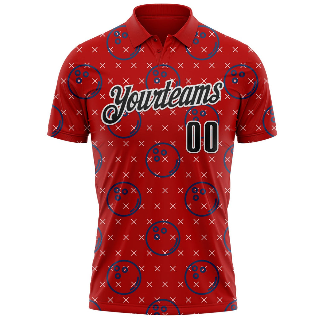 Custom Red Black-White Bowling Ball Performance Polo Shirt photo 2