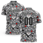 Custom Steel Gray Black-White Bowling Ball And Pins Strike Performance Polo Shirt