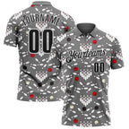 Custom Steel Gray Black-White Bowling Ball And Pins Strike Performance Polo Shirt photo 1