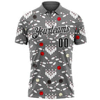 Custom Steel Gray Black-White Bowling Ball And Pins Strike Performance Polo Shirt photo 2