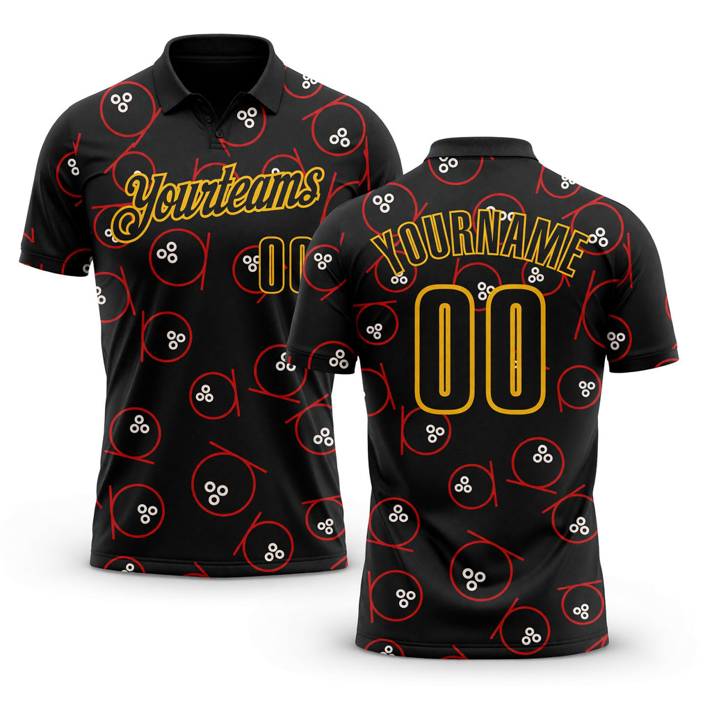Custom Black-Gold Bowling Ball Performance Polo Shirt