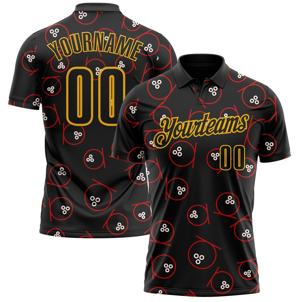 Custom Black-Gold Bowling Ball Performance Polo Shirt photo 1