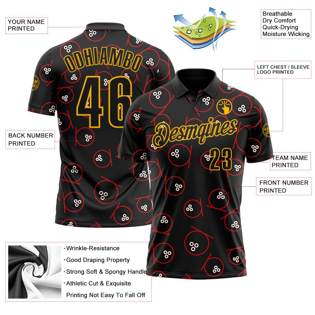 Custom Black-Gold Bowling Ball Performance Polo Shirt photo 3