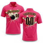 Custom Neon Pink Navy-Gold Bowling Ball And Pins Strike Performance Polo Shirt