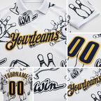 Custom White Navy-Gold Bowling Win Performance Polo Shirt detail