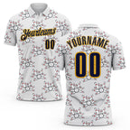 Custom White Navy-Gold Bowling Ball And Pins Strike Performance Polo Shirt