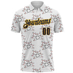 Custom White Navy-Gold Bowling Ball And Pins Strike Performance Polo Shirt photo 1