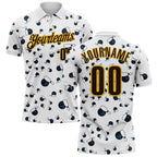 Custom White Brown-Yellow Bowling Ball And Pins Strike Performance Polo Shirt