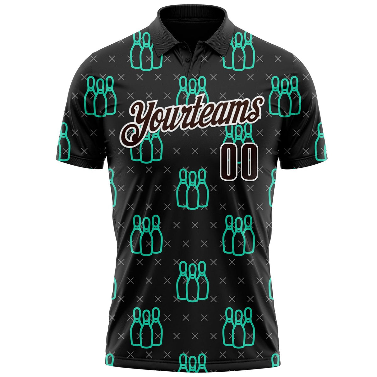 Custom Black Brown Green-White Bowling Pins Performance Polo Shirt photo 2