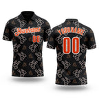 Custom Black Orange-White Bowling Ball And Pins Strike Performance Polo Shirt