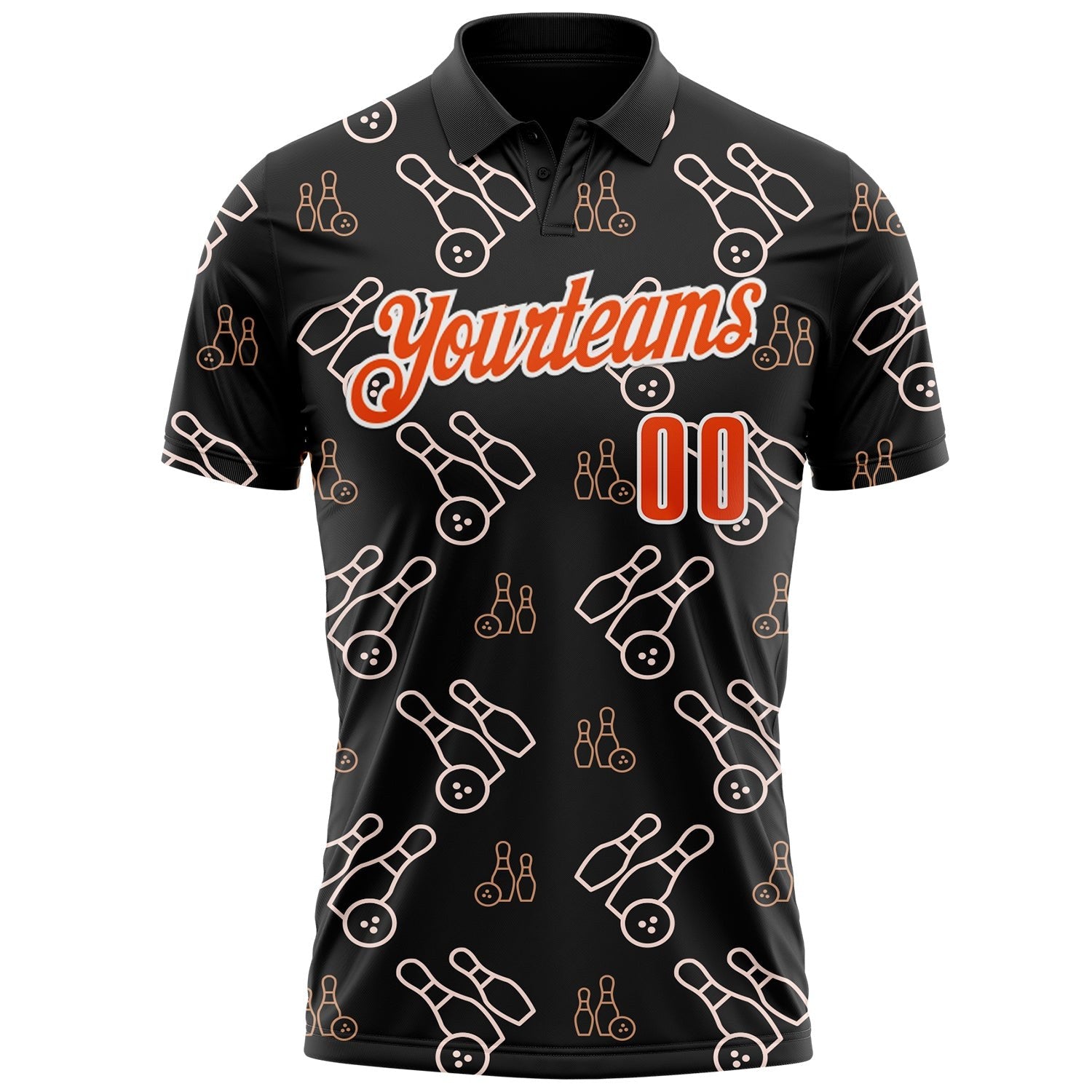 Custom Black Orange-White Bowling Ball And Pins Strike Performance Polo Shirt photo 2
