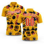 Custom Gold Orange-White Bowling Ball And Pins Strike Performance Polo Shirt