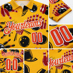 Custom Gold Orange-White Bowling Ball And Pins Strike Performance Polo Shirt detail