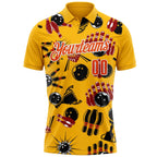 Custom Gold Orange-White Bowling Ball And Pins Strike Performance Polo Shirt photo 2