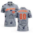 Custom Gray Orange-White Fire Bowling Ball And Pins Performance Polo Shirt