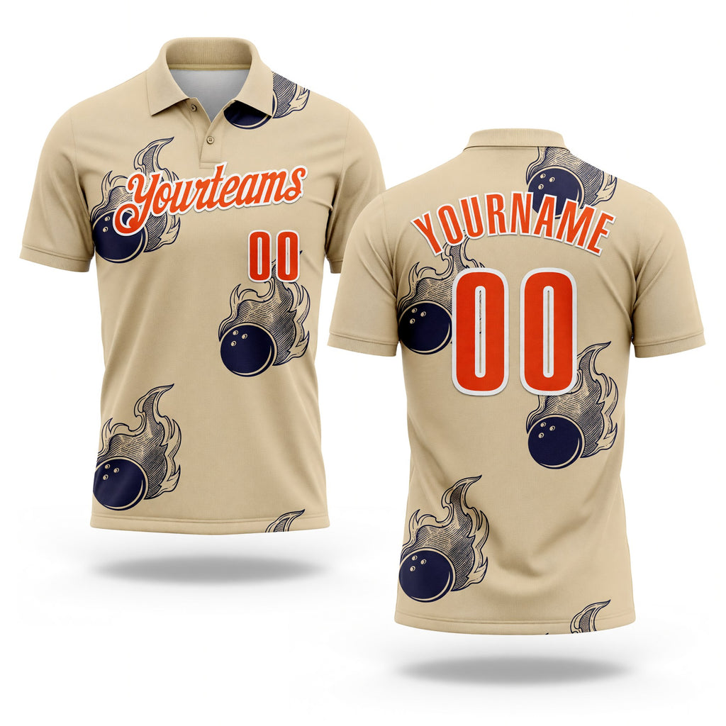 Custom City Cream Orange-White Fire Bowling Ball Performance Polo Shirt