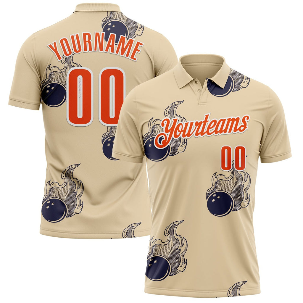 Custom City Cream Orange-White Fire Bowling Ball Performance Polo Shirt photo 1