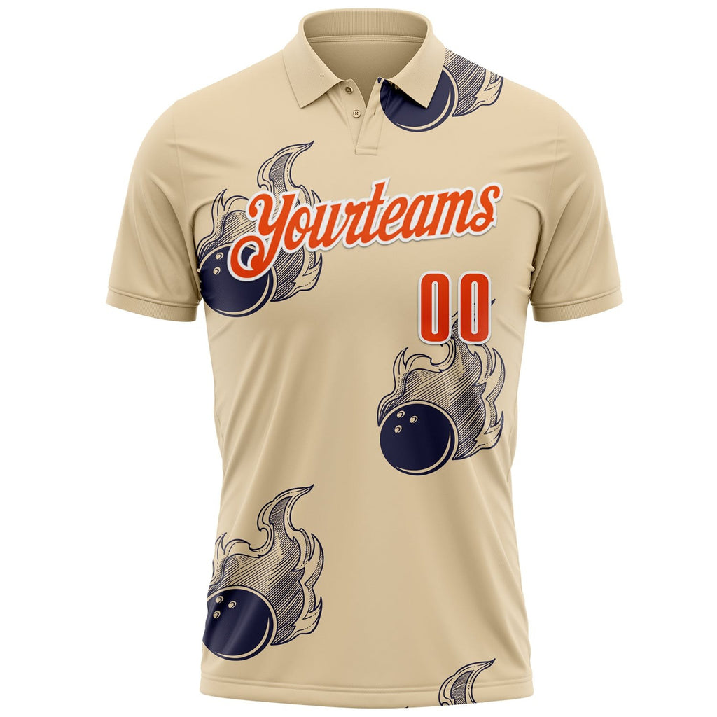 Custom City Cream Orange-White Fire Bowling Ball Performance Polo Shirt photo 2
