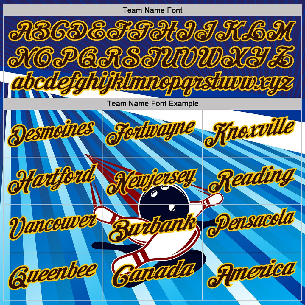 Custom Navy Brown Blue-Yellow Bowling Ball And Pins Strike Performance Polo Shirt photo 4
