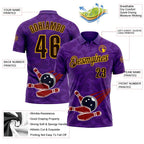 Custom Purple Brown-Yellow Bowling Ball And Pins Strike Performance Polo Shirt photo 3